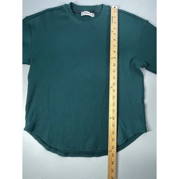 American Giant Thermal Crew Top Womens XS Waffle Knit Botanical Green Shirt USA - Picture 6 of 9
